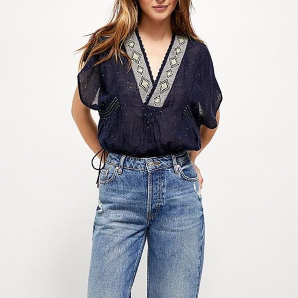 💗Free People Like A Breeze Pullover Boho Embroidery Baby Pink - Picture 3 of 5